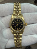 Rolex 67197 Oyster 14K Yellow Gold Black Dial Auto Lady's Watch 25mm