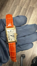 Cartier Tank Americaine W2601556 Leather 18K YG Silver Dial Women Watch 20mm