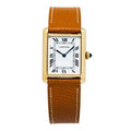 Cartier Tank Paris 78086 leather 18K YG Manual White dial Unisex Watch 25mm