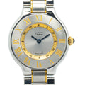 Cartier 21 Must de W10073R6 18K YG Two Tone Quartz Silver Dial Women Watch 28mm