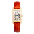 Cartier Tank Americaine W2601556 Leather 18K YG Silver Dial Women Watch 20mm