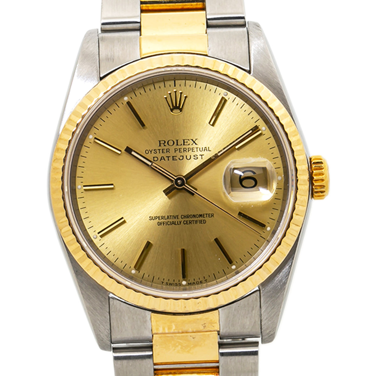 Rolex Datejust 16233 Oyster 18K TwoTone Automatic Mens Watch Champagne Dial 36mm