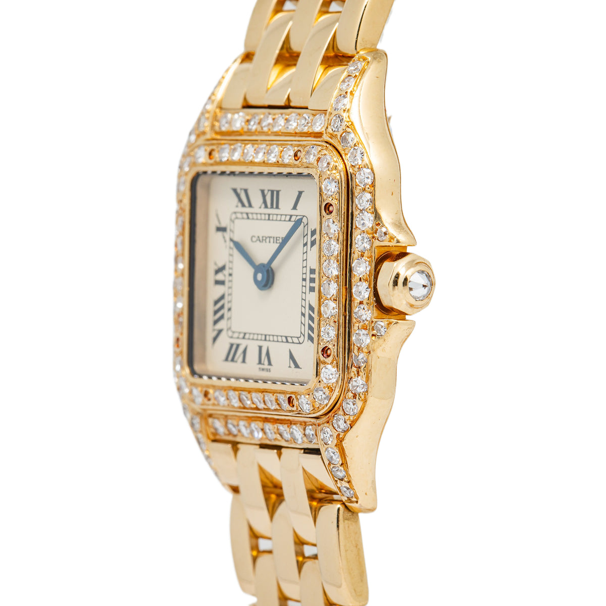 Cartier Panthere 18k Yellow Gold Double Row Diamond Quartz Ladies Watch 22mm