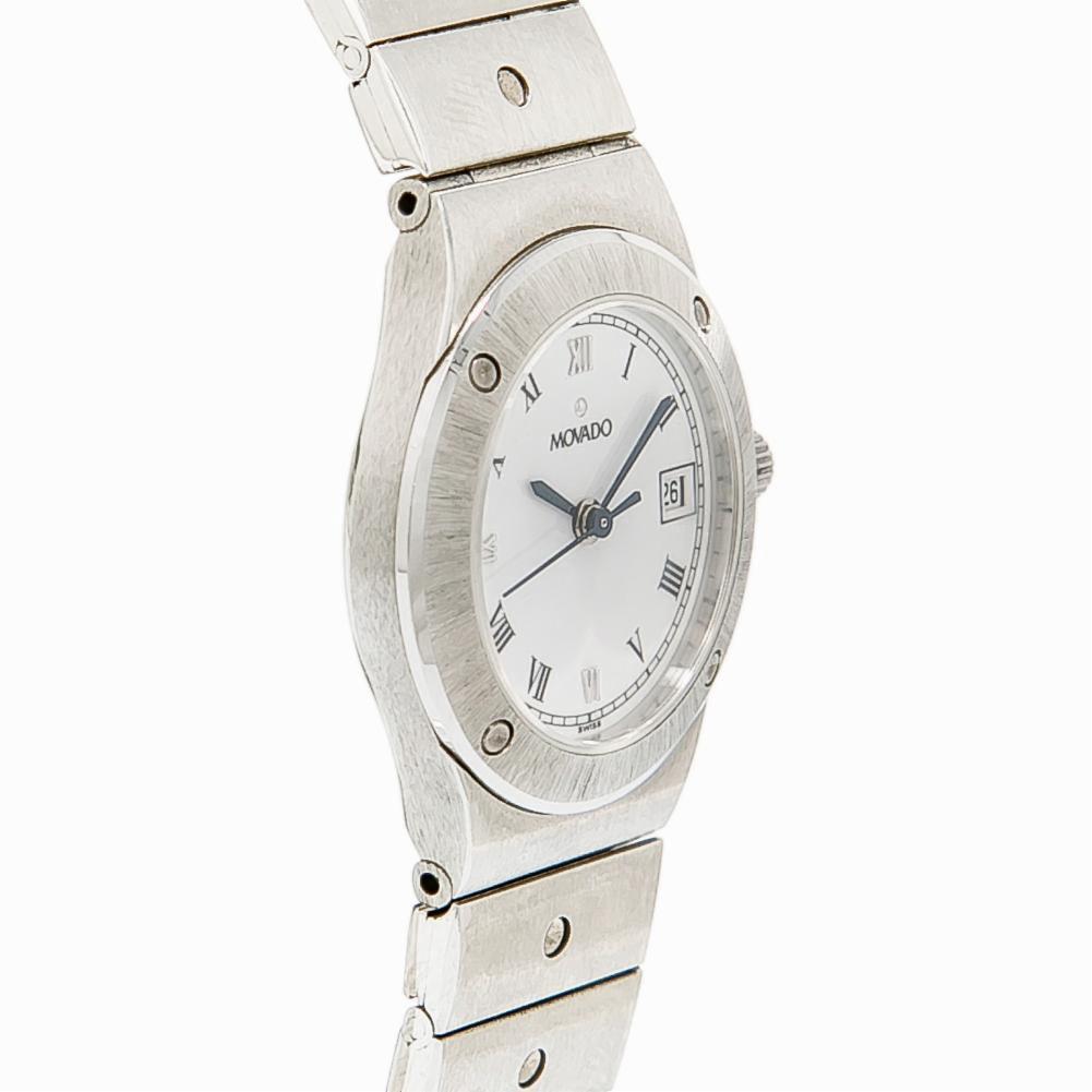 Ladies Movado 3989469 White Dial Date Stainless Steel Quartz Watch