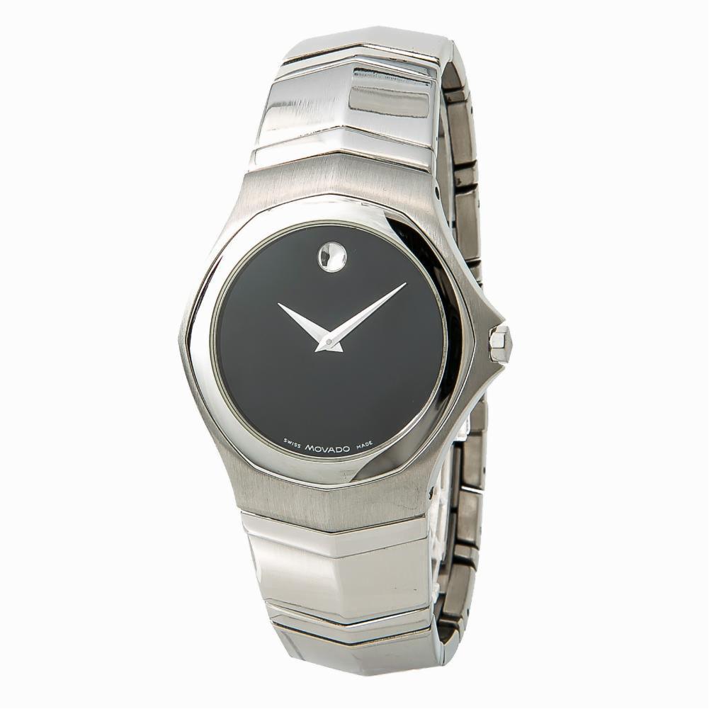 Movado Faceto 84G11895 Mens Quartz Stainless Steel Watch Black Dial 36mm