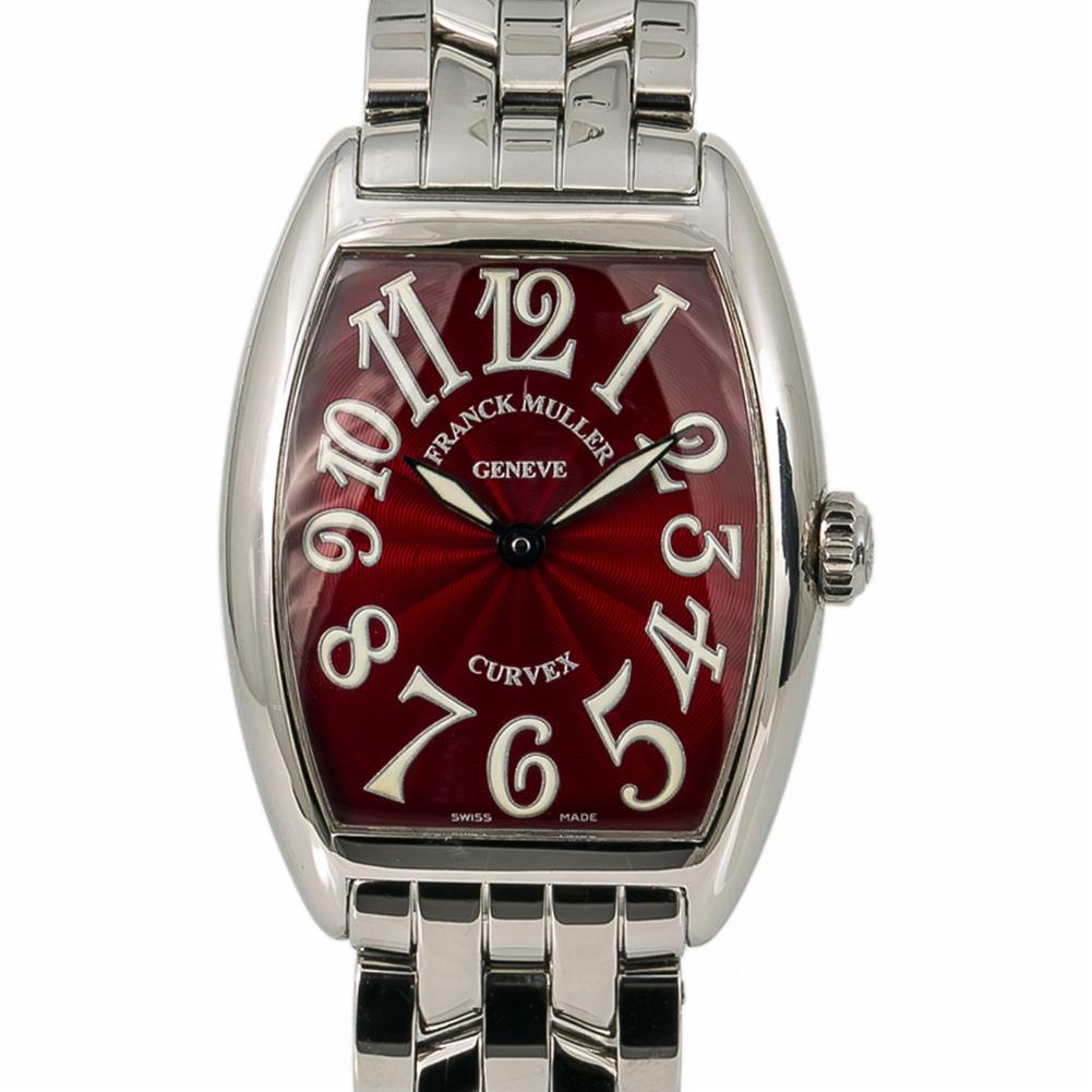 Franck Muller Cintree Curvex 7502QZ Lady's Quartz Watch SS Red Dial 29mm