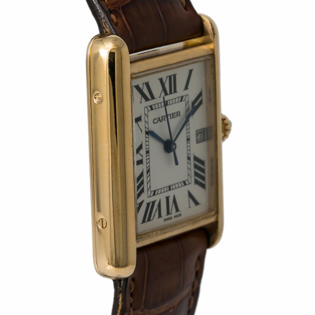 Cartier Tank Louis 2441 Men's Quartz Watch 18K Yellow Gold off White Dial 26MM