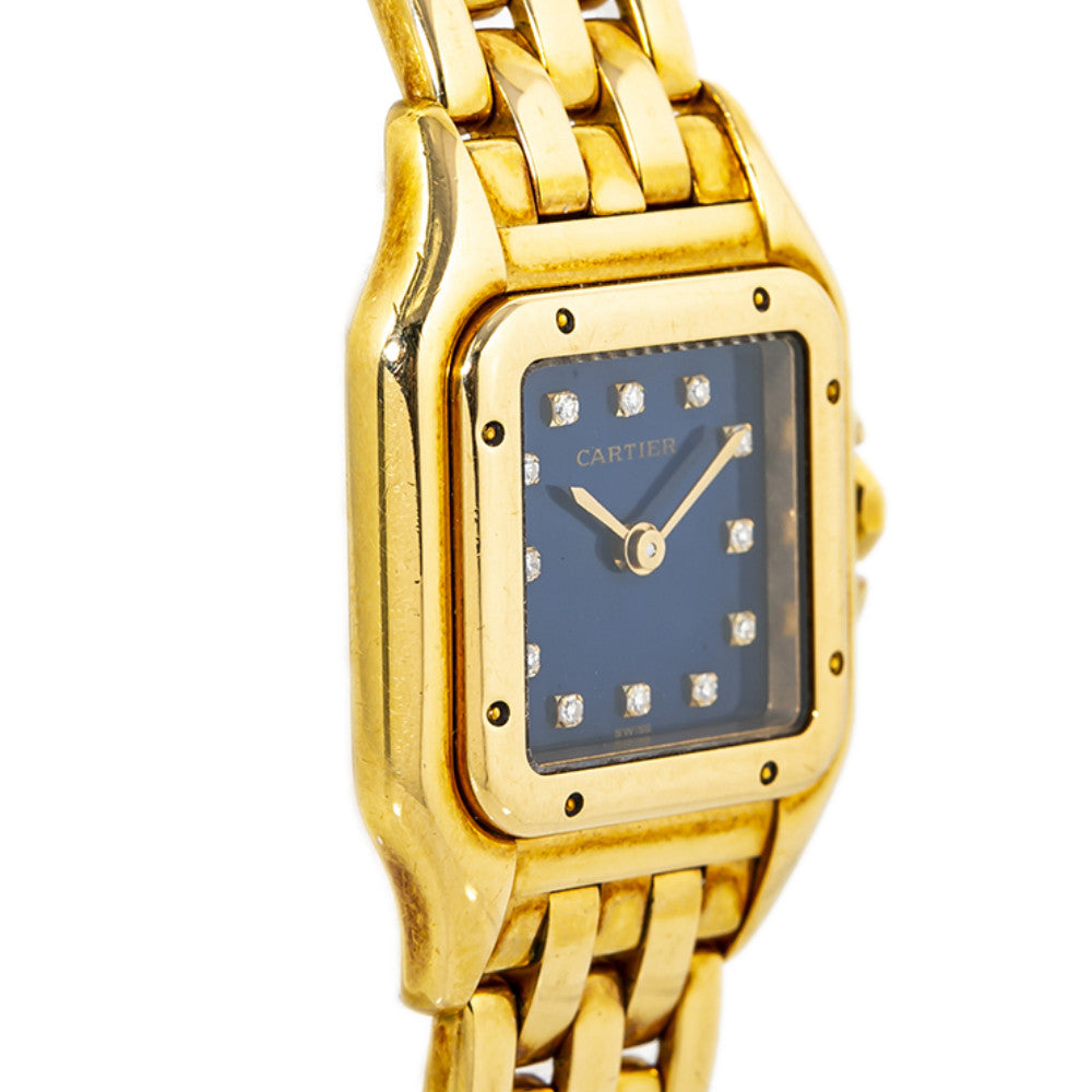 Cartier Panthere 1280 2 Women's Quartz 18K Gold Blue Factory Diamond Dial 22mm