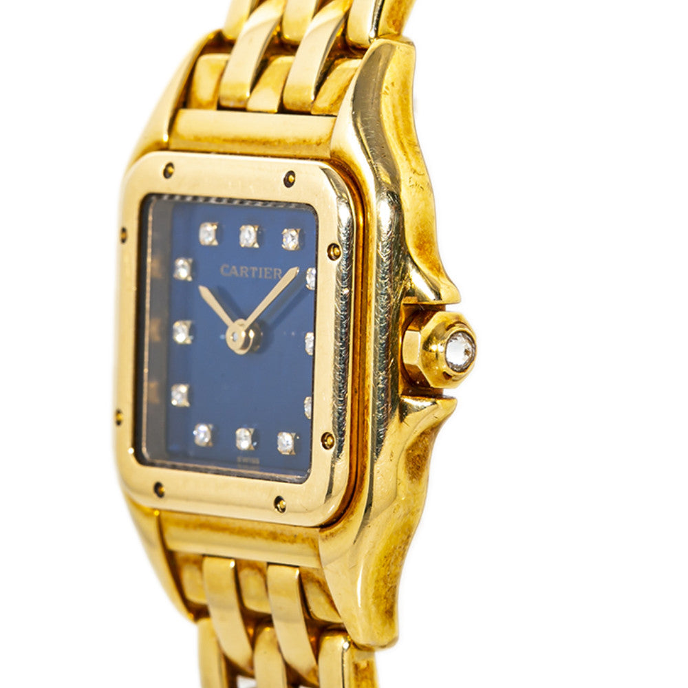 Cartier Panthere 1280 2 Women's Quartz 18K Gold Blue Factory Diamond Dial 22mm