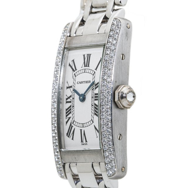 Cartier Tank Americaine 1713 / WB7018L1 W-Gold Factory Diamond Bazel Watch 19mm