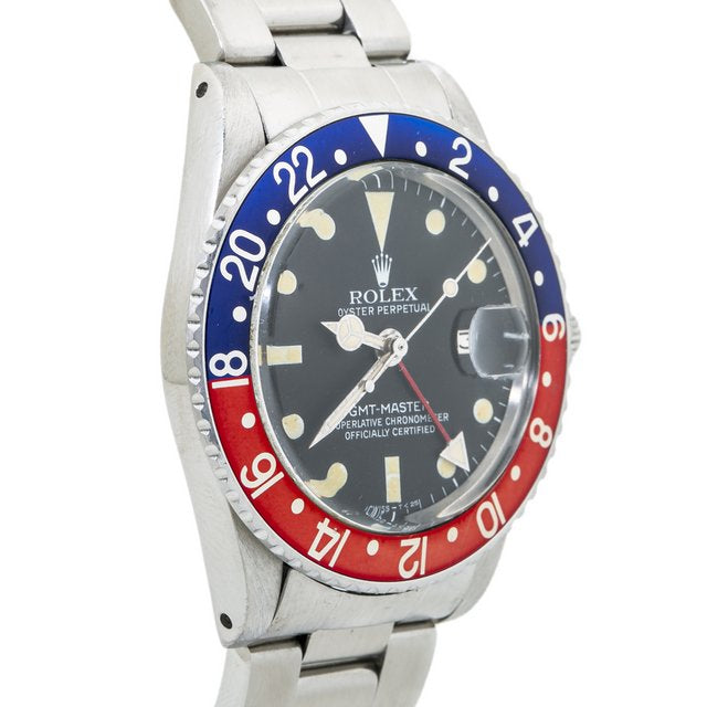 Rolex 1675 GMT Master Pepsi 1977 Matte Patina Dial Automatic Mens Watch 40MM