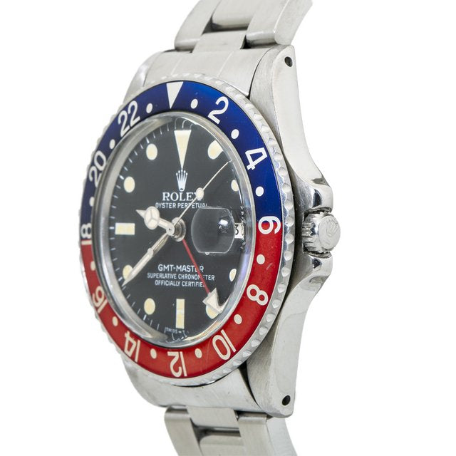 Rolex 1675 GMT Master Pepsi 1977 Matte Patina Dial Automatic Mens Watch 40MM