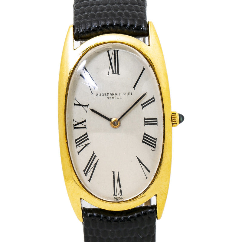 Audemars Piguet Geneve Oval Vintage 18K Yellow Gold Roman Manual Watch 24x42mm