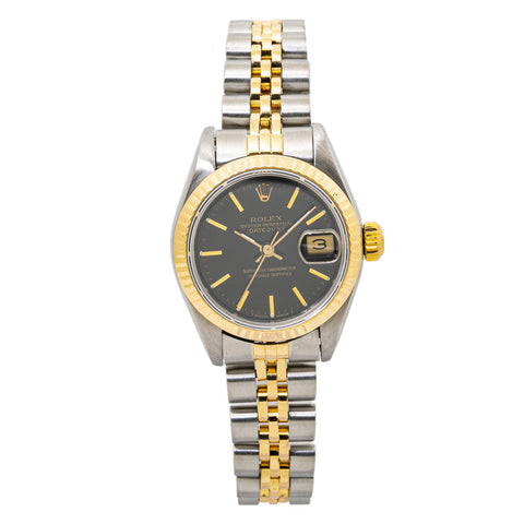 Rolex Datejust 69173 18K Two Tone Jubilee Black Dial Lady Watch 26mm