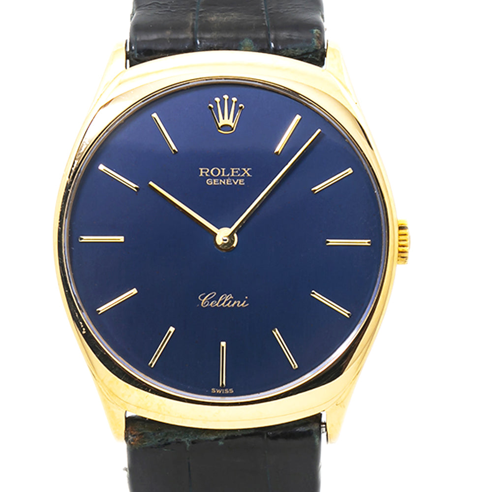 Rolex Cellini 4133 18k Yellow Gold Men's Manual Hand Wind Watch Blue Dial 31mm