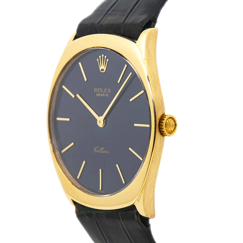 Rolex Cellini 4133 18k Yellow Gold Men's Manual Hand Wind Watch Blue Dial 31mm