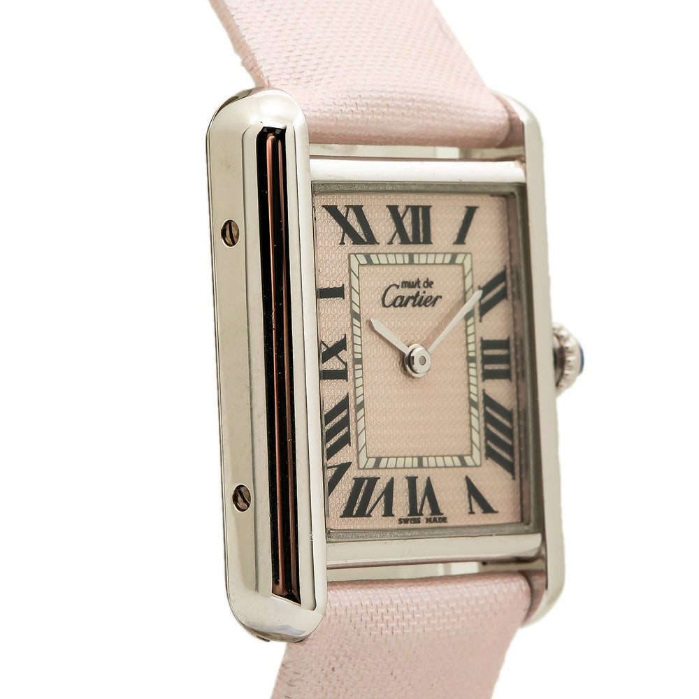 Cartier Tank 2416 NEW Quartz Ladies Watch Silver 925 Pink Dial 22mm Box & Paper