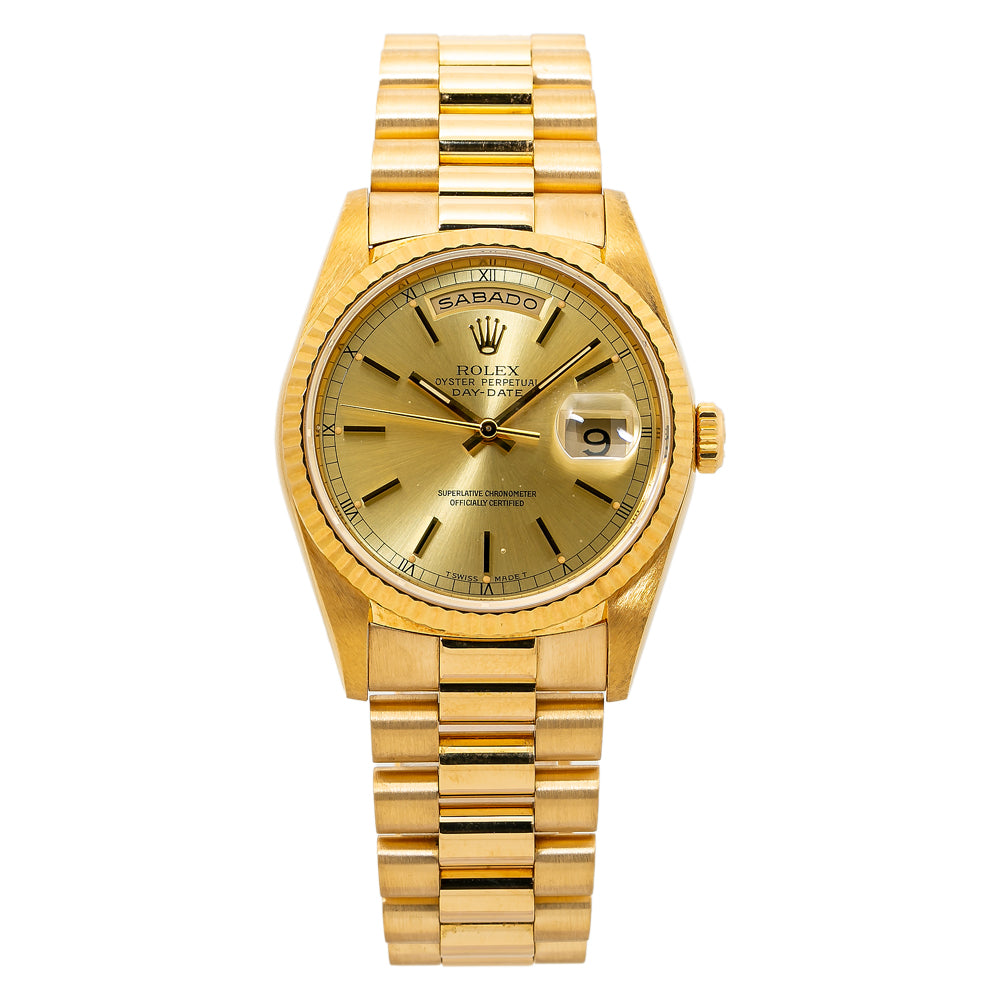 Rolex Day-Date 18238 MINT President 18K Yellow Champagne Watch 36mm with Papers