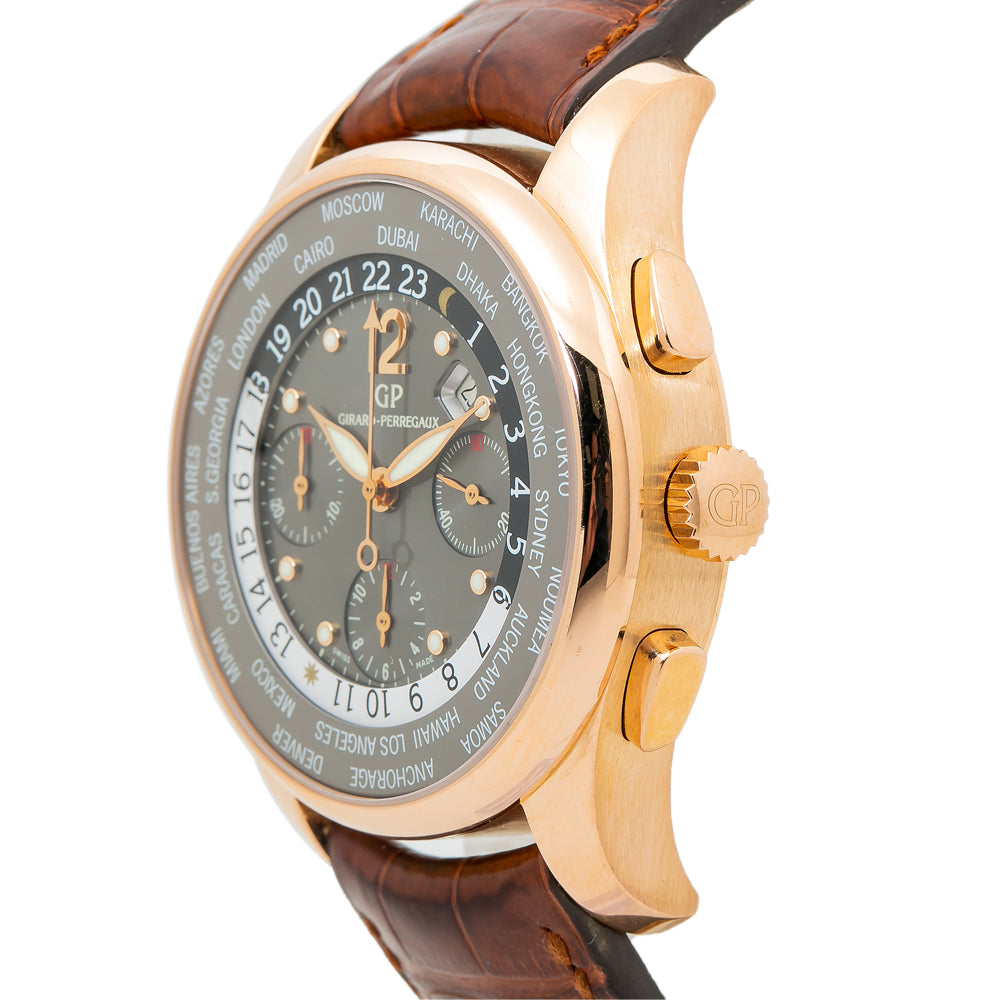 Girard Perreguax WW-TC 49805 18K Rose Gold W/Box&Paper Auto Men's Watch 43mm