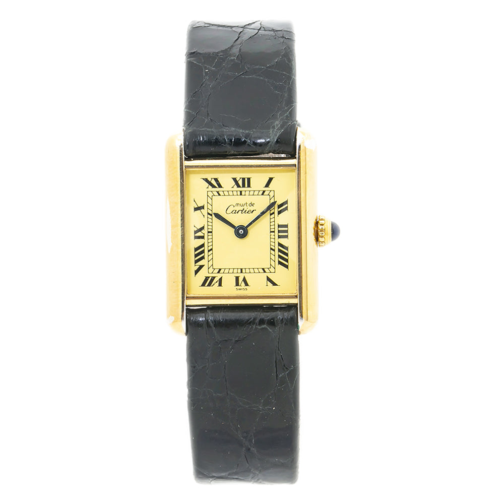 Cartier Tank Vermeil 5057001 Womens Quartz Watch Gold Plated Ivory Dial 21x28mm