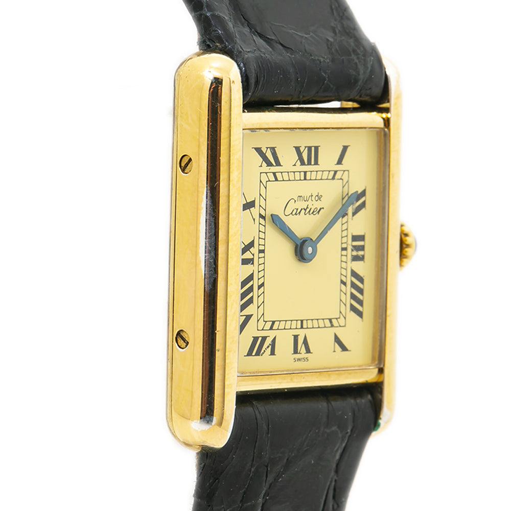 Cartier Tank Vermeil 5057001 Womens Quartz Watch Gold Plated Ivory Dial 21x28mm