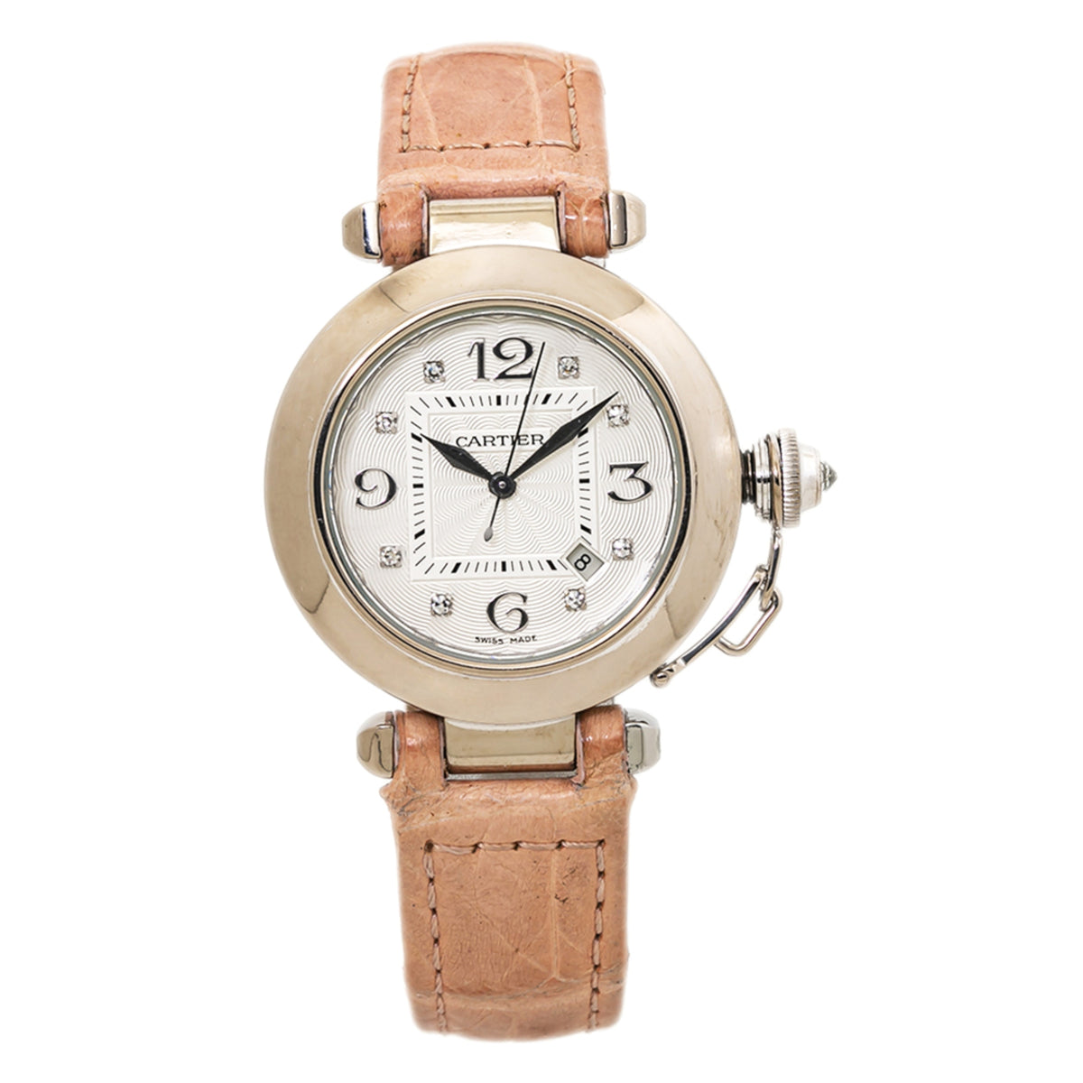 Cartier Pasha WJ107556 2398 White Gold Factory Diamond Automatic Watch 32mm
