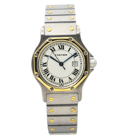 Cartier Santos Octagon 187902 18K TwoTone Ladies Automatic Watch White Dial 29mm