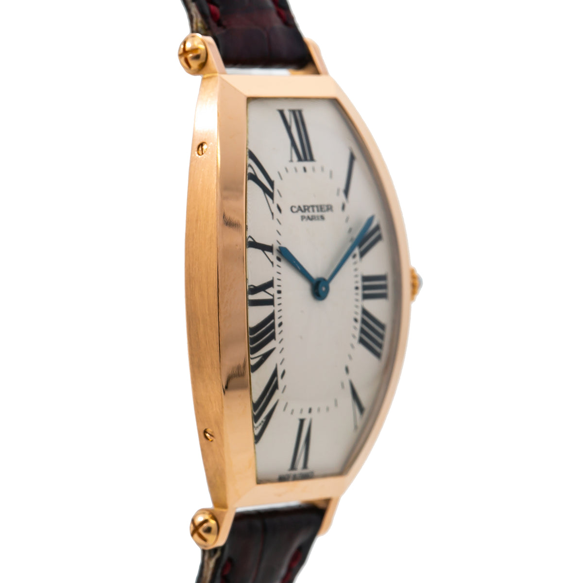 Cartier Tonneau 2458B Prive Paris 18k Rose Manual Watch Ivory Dial 26x46mm