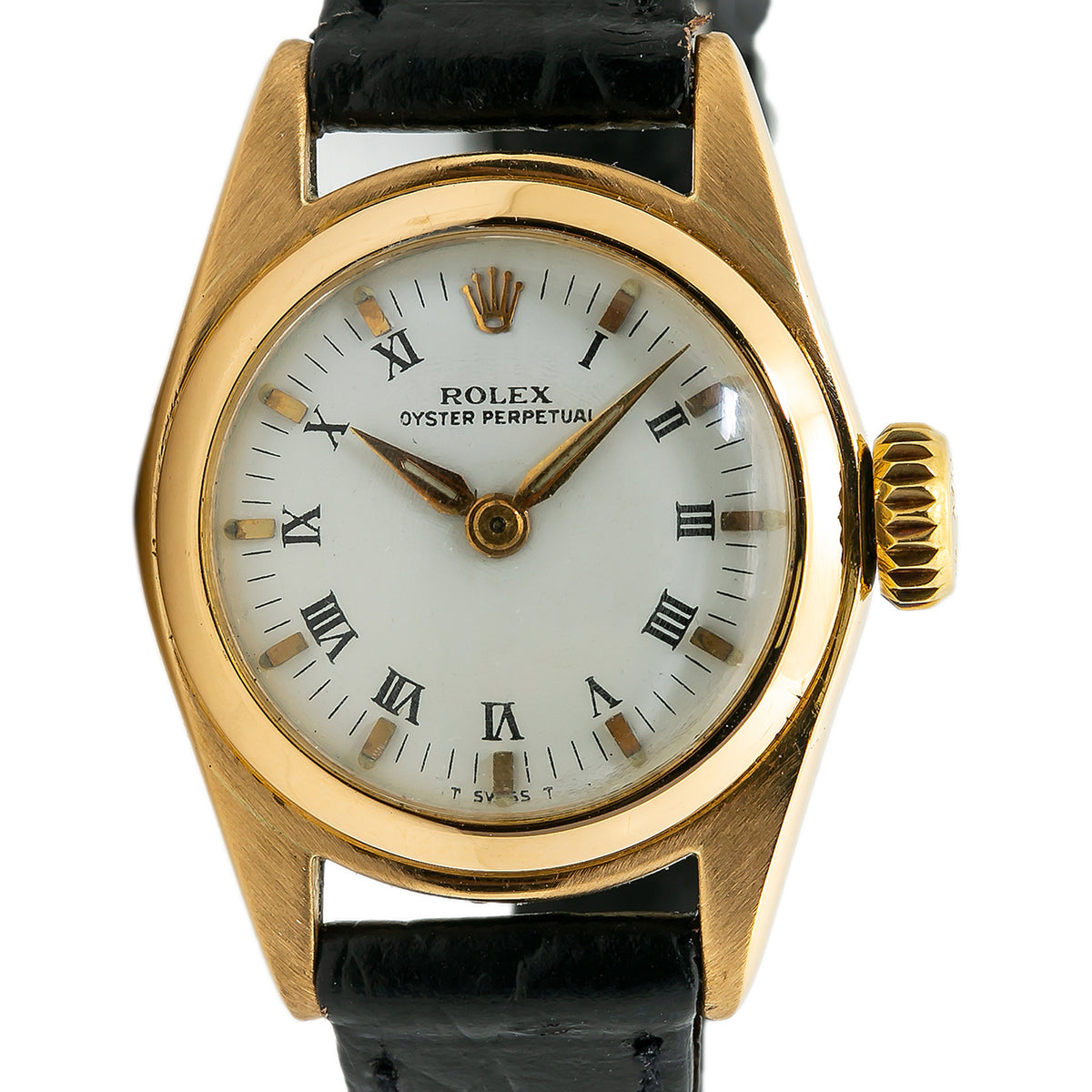 Rolex Oyster Perpetual 6719 Lady Automatic Vintage Watch 18K YG White Dial 22mm