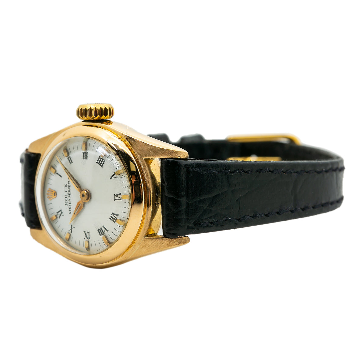 Rolex Oyster Perpetual 6719 Lady Automatic Vintage Watch 18K YG White Dial 22mm