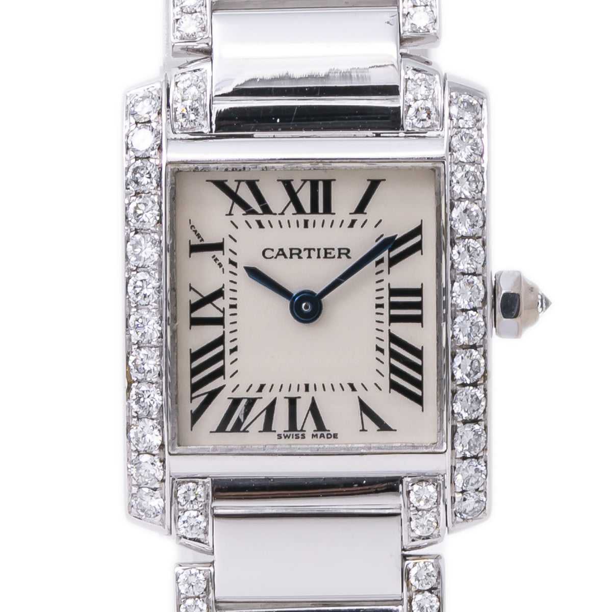 Cartier Tank Francaise 2403 WE10025F 18kWhiteGold Aftermarket Diamond Watch 20mm