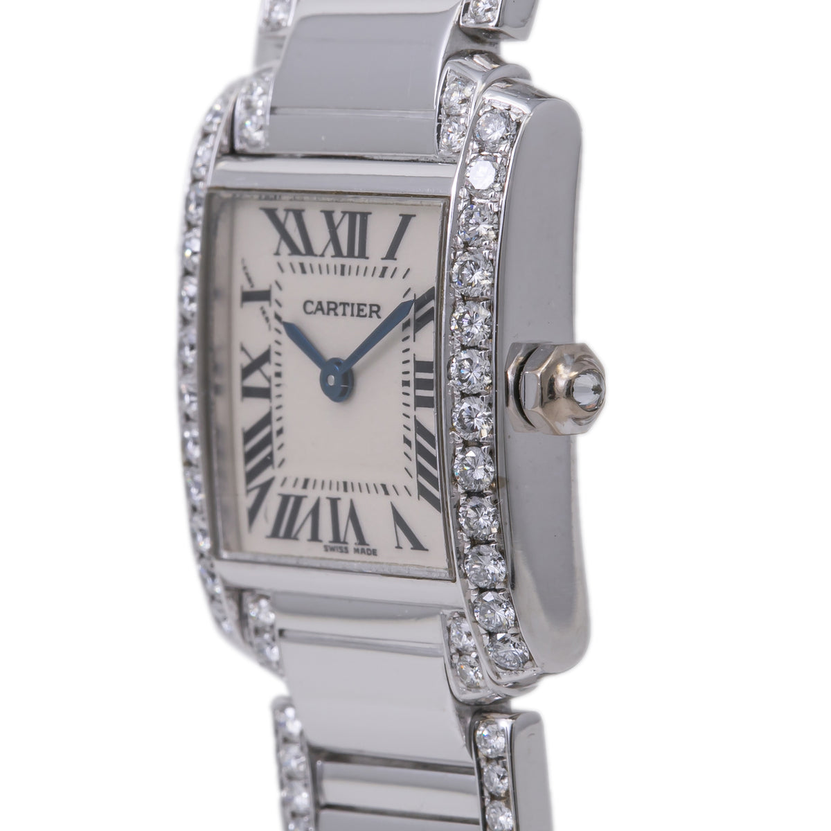 Cartier Tank Francaise 2403 WE10025F 18kWhiteGold Aftermarket Diamond Watch 20mm