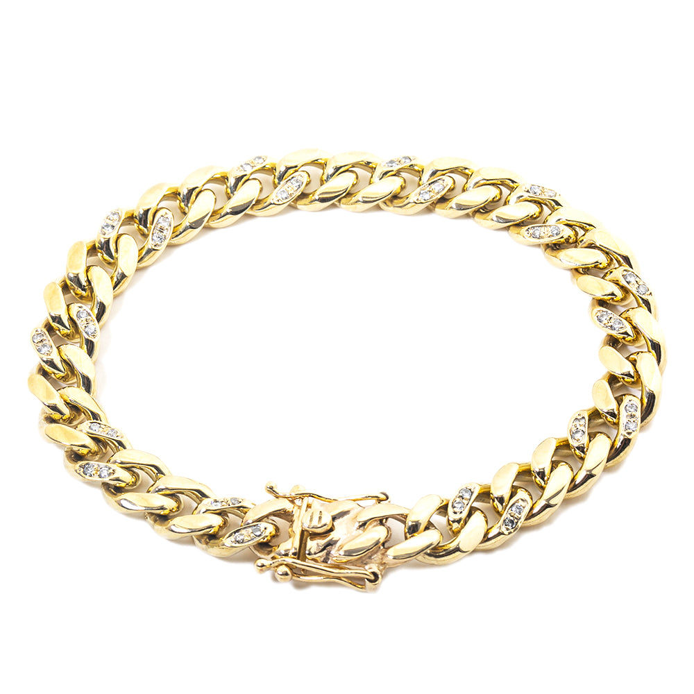 14K Yellow Gold Chain Bracelet with 40 Diamonds 6.75 Grams 9 Inches