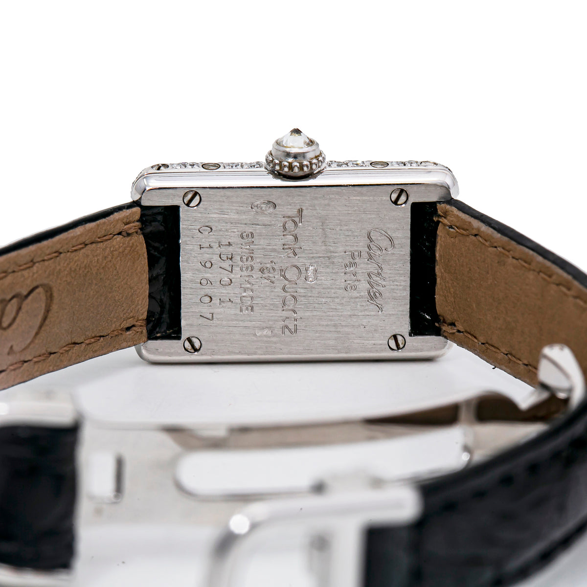 Cartier Tank Quartz 1370 1 Factory Diamond 18K White Gold Ladies Watch 16mm