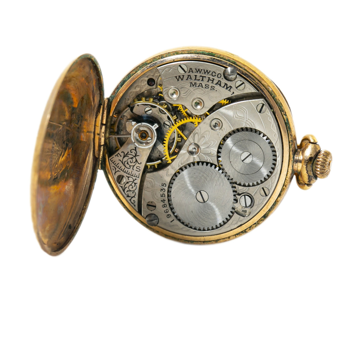 Waltham 7018346 Vintage Pocket Watch Gold Plated White Dial 31mm AS-IS