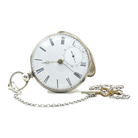 Bautte & C: 18177 Vintage Silver Pocket Watch White Dial 50mm AS-IS