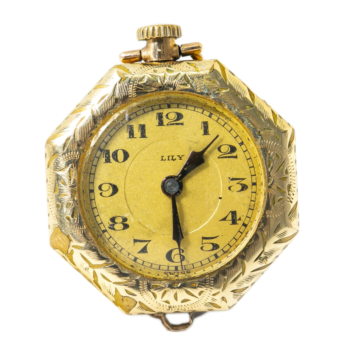 Lily 44279 Gilsey Vintage 18k gold filled Pocket Watch With Movement 26mm AS-IS