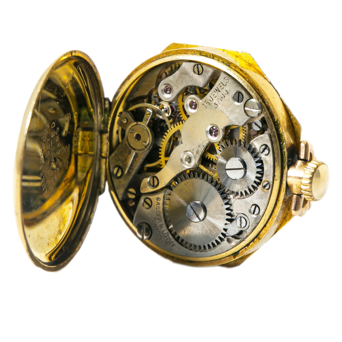 Lily 44279 Gilsey Vintage 18k gold filled Pocket Watch With Movement 26mm AS-IS