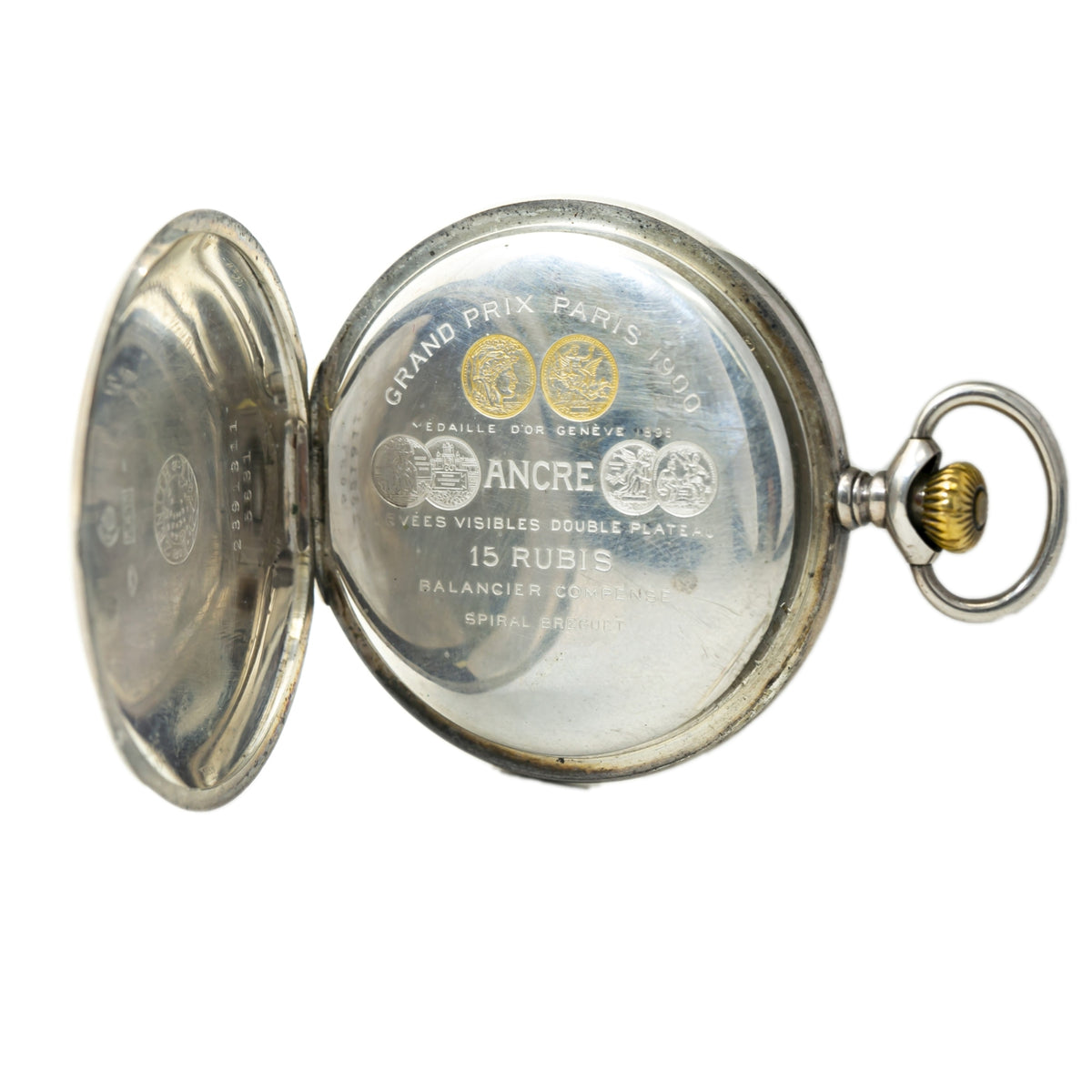 Zenith 5631 Vintage Silver Pocket Watch White Dial 50mm