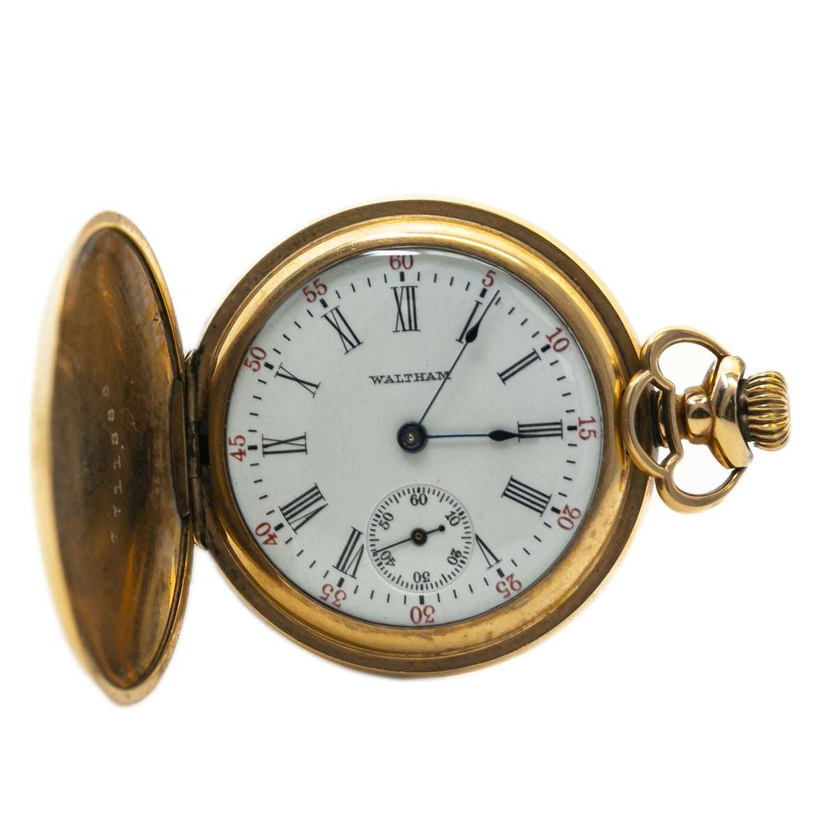 Waltham 7711385 Vintage Pocket Watch 14k Yellow Gold Filled WhiteDial 35mm AS-IS
