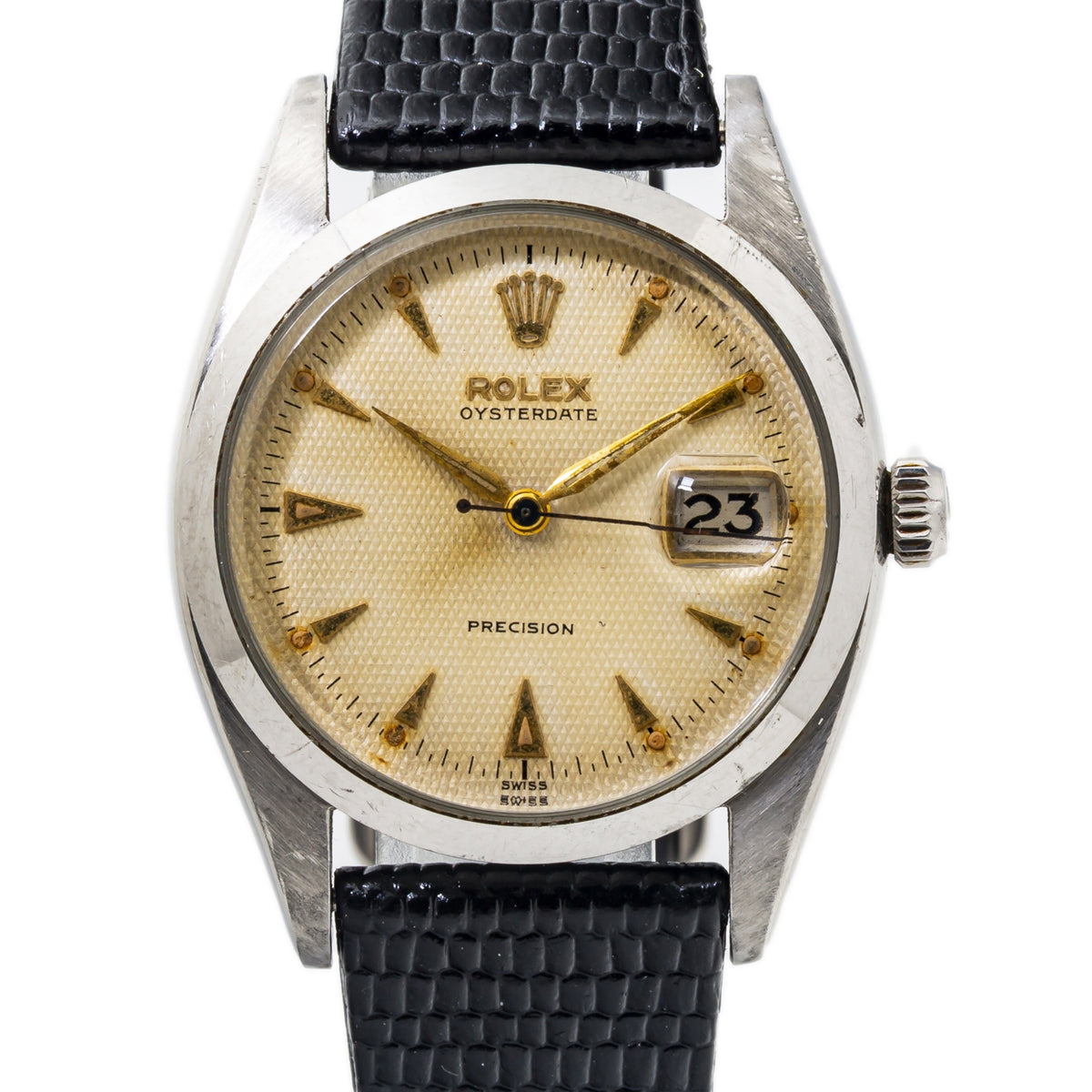 Rolex Oysterdate 6494 Precision Vintage Honeycomb Dial Roulette Wheel Watch 34mm