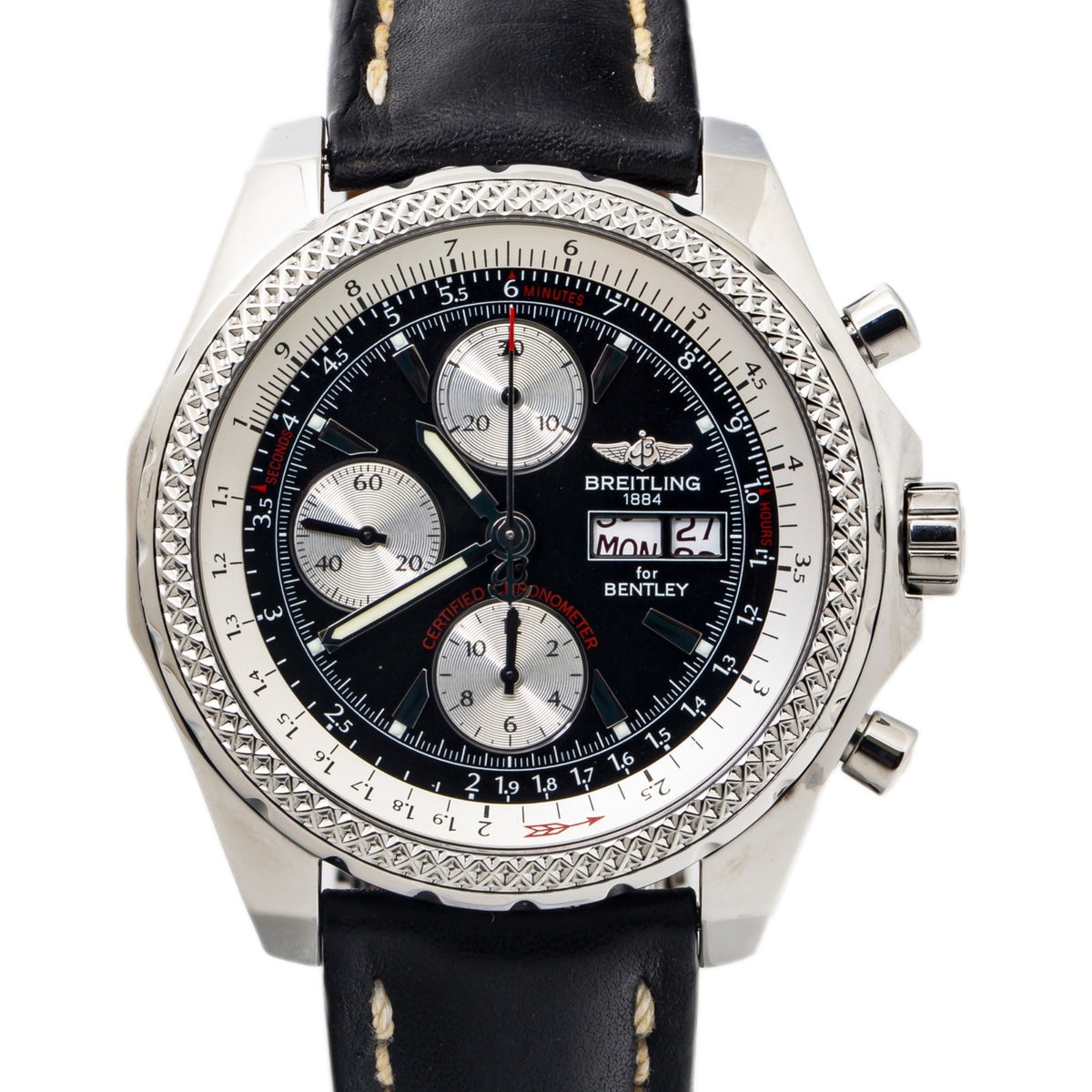 Breitling Bentley GT A13362 SS LeatherStrap Chronograph Automatic Men Watch 45mm