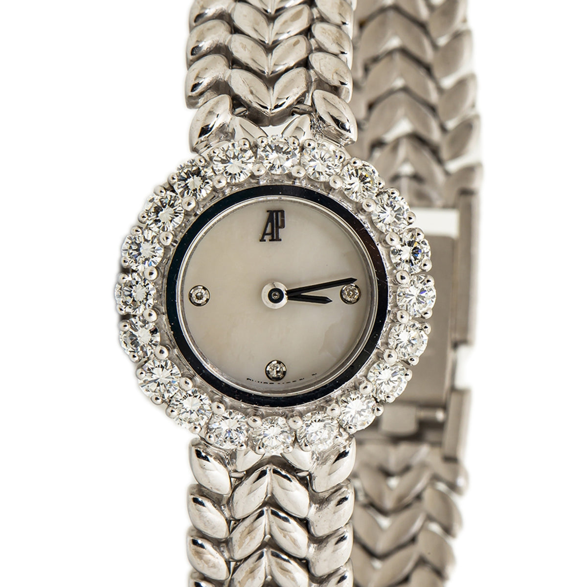 Audemars Piguet Quartz 18K White Gold Factory Diamond Bezel MOP Lady Watch 19mm