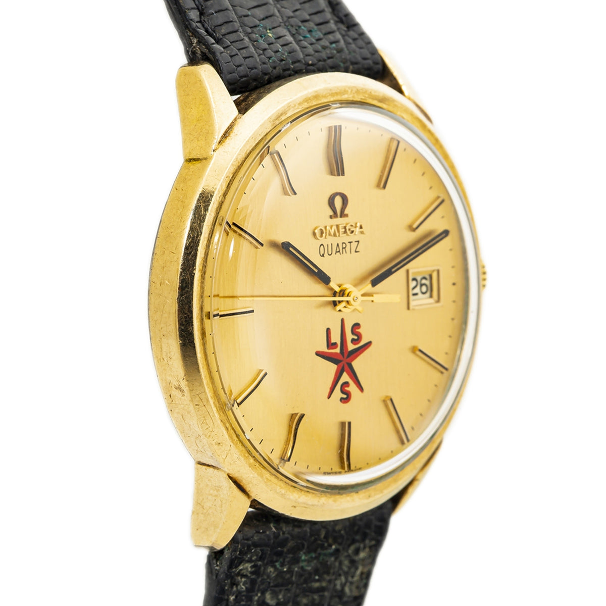 Omega Date Vintage Quartz Yellow Gold Plated Steel Case Back Men's Watch 35mm