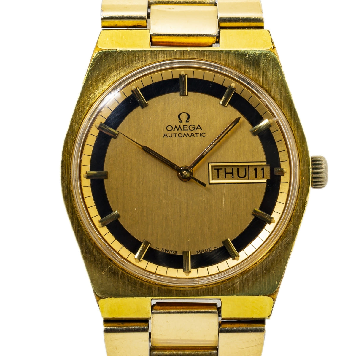Omega Vintage Automatic Yellow Gold Plated Day-Date Men's Watch 34mm