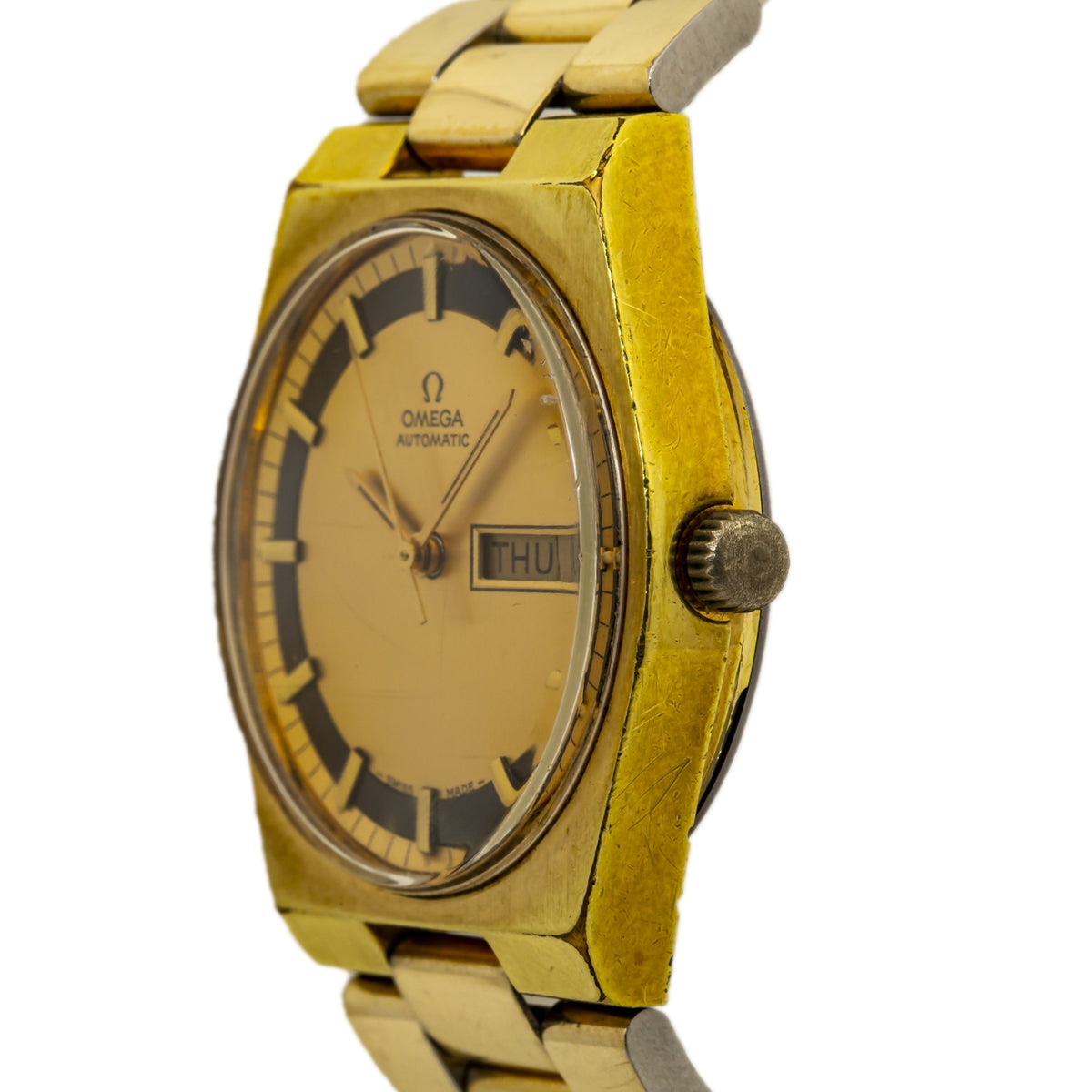 Omega Vintage Automatic Yellow Gold Plated Day-Date Men's Watch 34mm