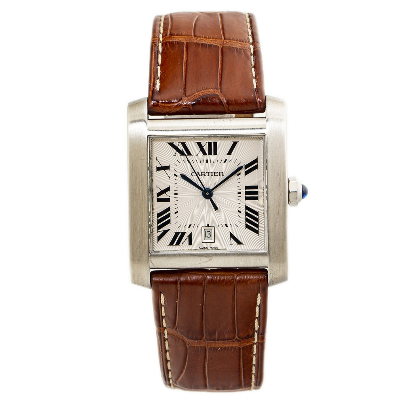 Cartier Tank Francaise 2564 Stainless Steel LeatherStrap Automatic Watch 30x28mm