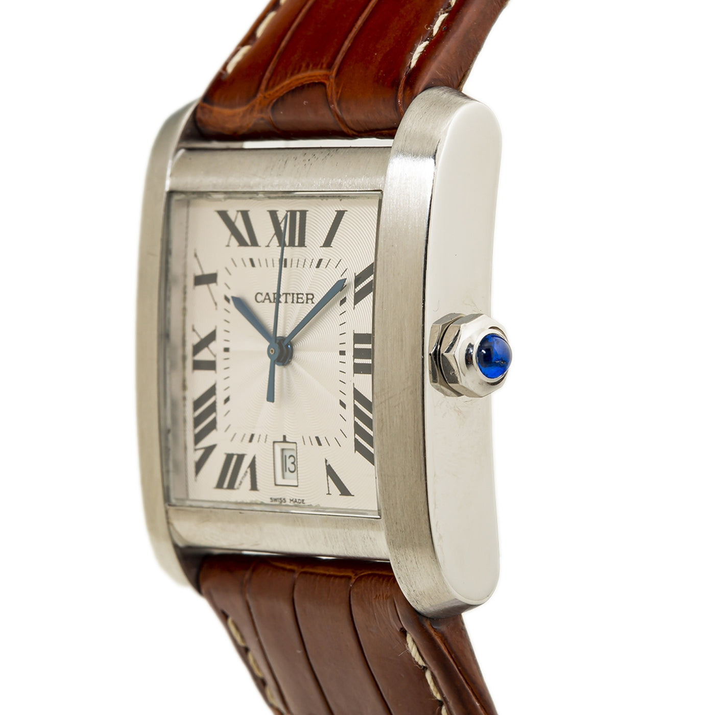 Cartier Tank Francaise 2564 Stainless Steel LeatherStrap Automatic Watch 30x28mm