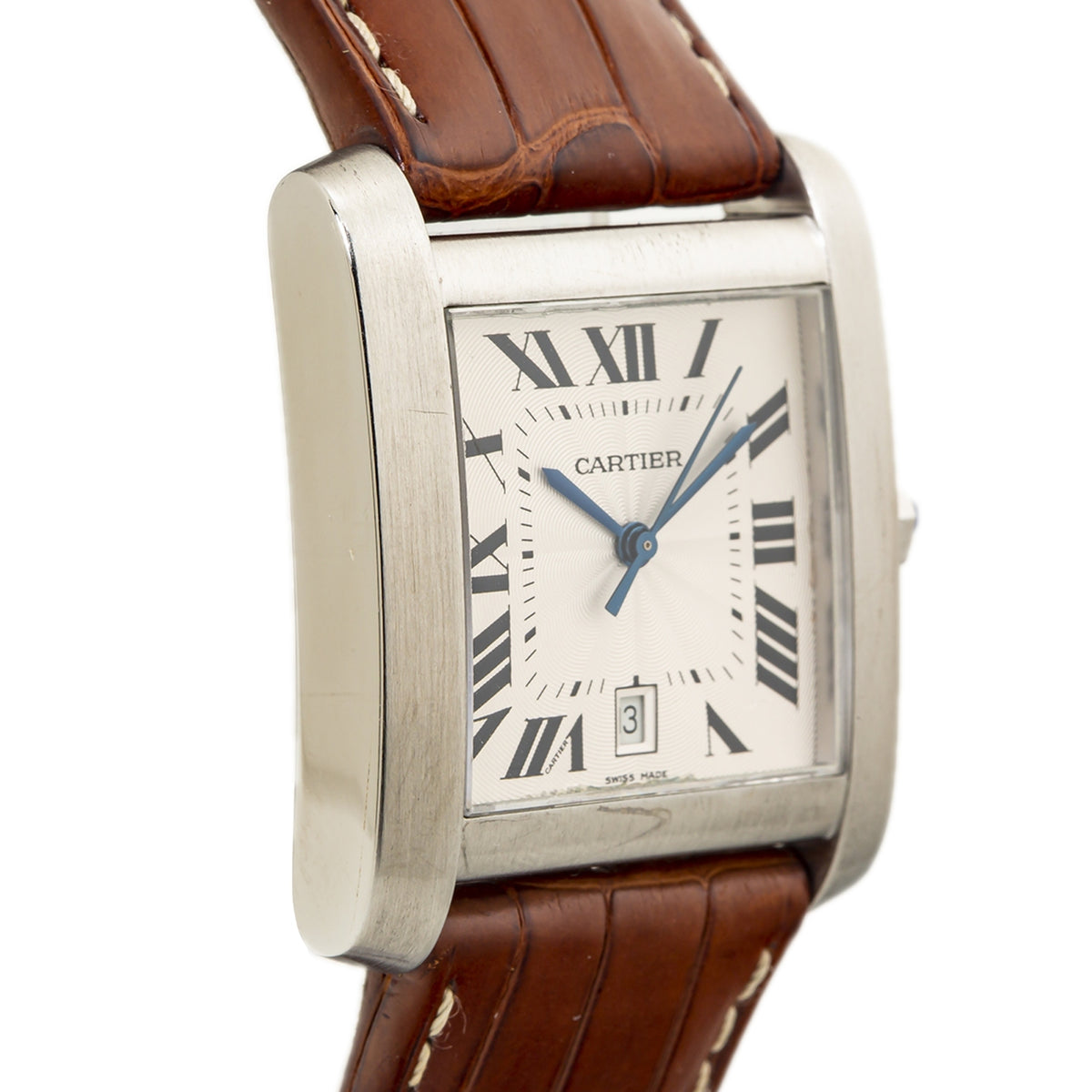 Cartier Tank Francaise 2564 Stainless Steel LeatherStrap Automatic Watch 30x28mm