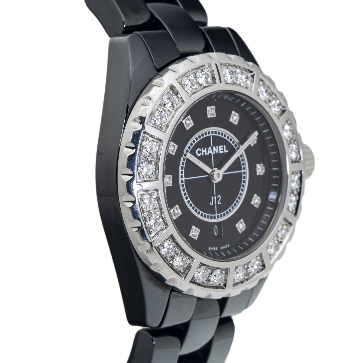 Chanel J12 H2427 Ceramic Black Diamonds Dial Quartz Ladies Watch 38mm